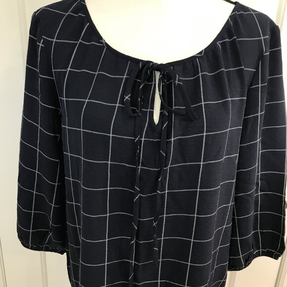 NYCC Women's Windowpane Lace Up Blouse M - Picture 4 of 8